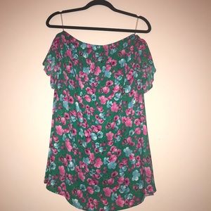 PEACH LOVE off the shoulder green and pink dress